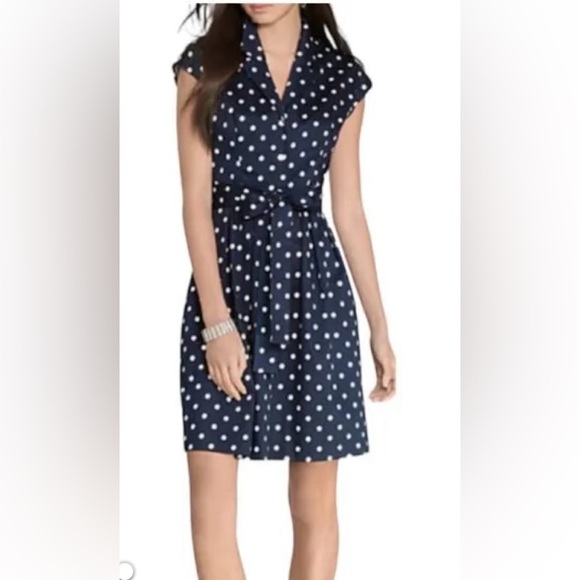 Lauren Ralph Lauren Dresses & Skirts - NWT Ralph Lauren Women’s Navy Blue & White Polka Dot Dress Size 16P